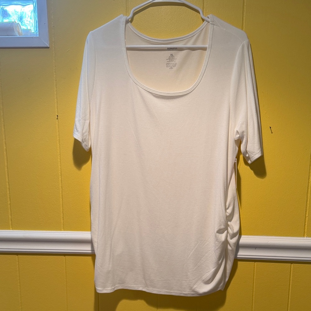 Sonoma Maternity White Short Sleeve Top with Ruching Sides, XL